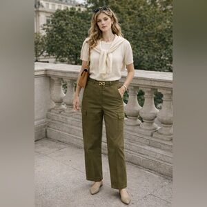 St John Sport Marie green Wide Leg Cargo Utility Pants Neutral Size 12